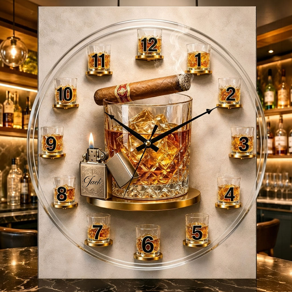 Zeit für Whiskey & Zigarren - Personalisierte Whisky Acryl Wanduhr