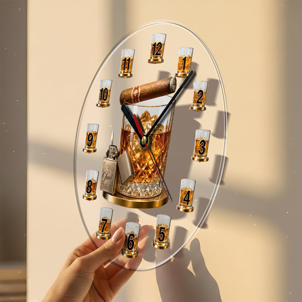 Zeit für Whiskey & Zigarren - Personalisierte Whisky Acryl Wanduhr