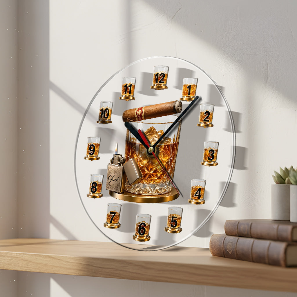 Zeit für Whiskey & Zigarren - Personalisierte Whisky Acryl Wanduhr
