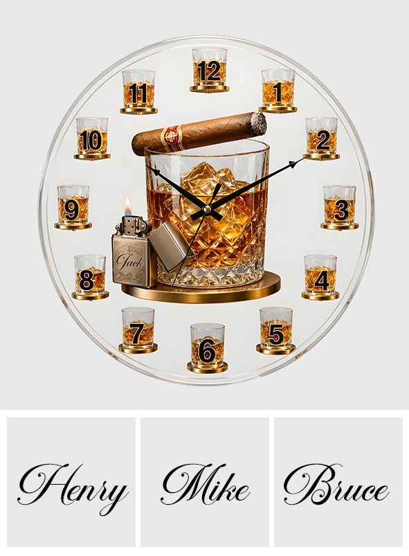 Zeit für Whiskey & Zigarren - Personalisierte Whisky Acryl Wanduhr