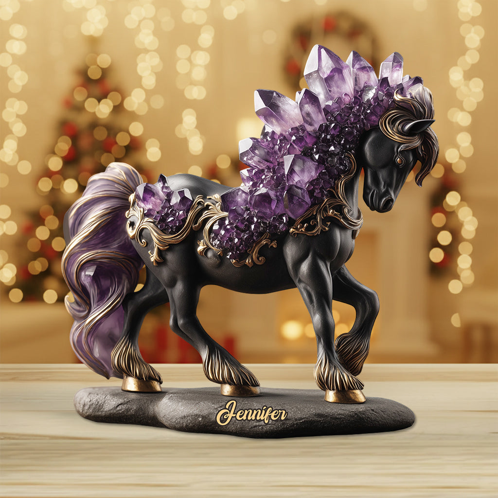 Amethyst/Rosenquarz/Rubin/... Pferd – Personalisierte Acrylplakette in Pferdeform