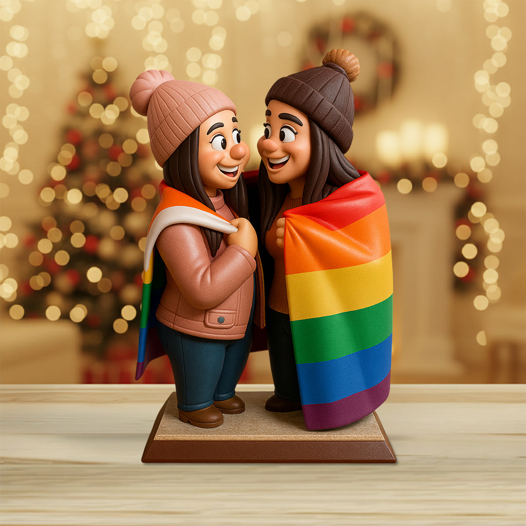 Geschenkidee für Paare mit dem Motiv „Liebe ist Liebe“ – Cartoonhafter, übertriebener Maskottchen-Stil – Personalisierte Acrylplakette zur Unterstützung der LGBTQ+-Community in individueller Form