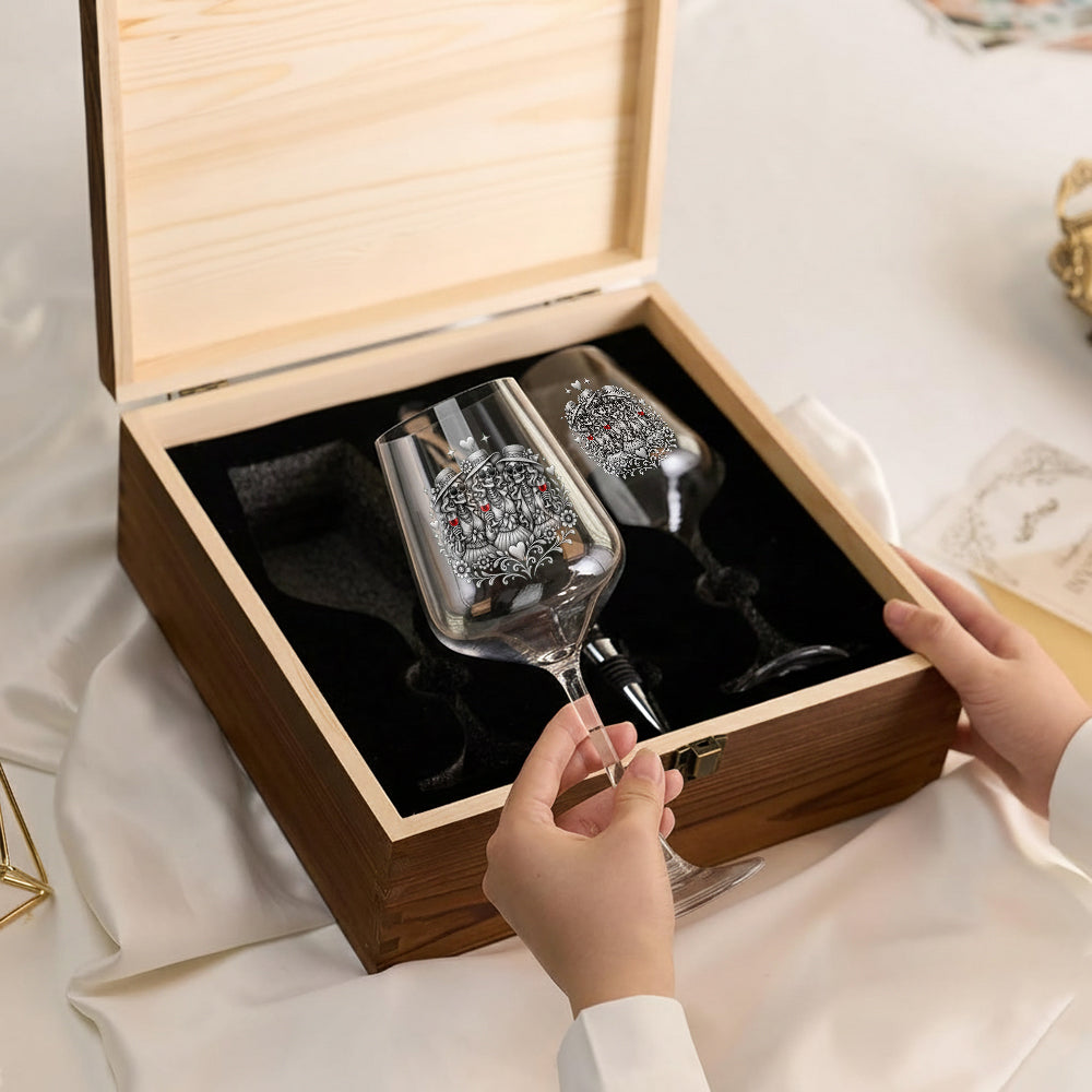 Chaos Together - Personalized Bestie Wine Glasses Set With Wooden Box