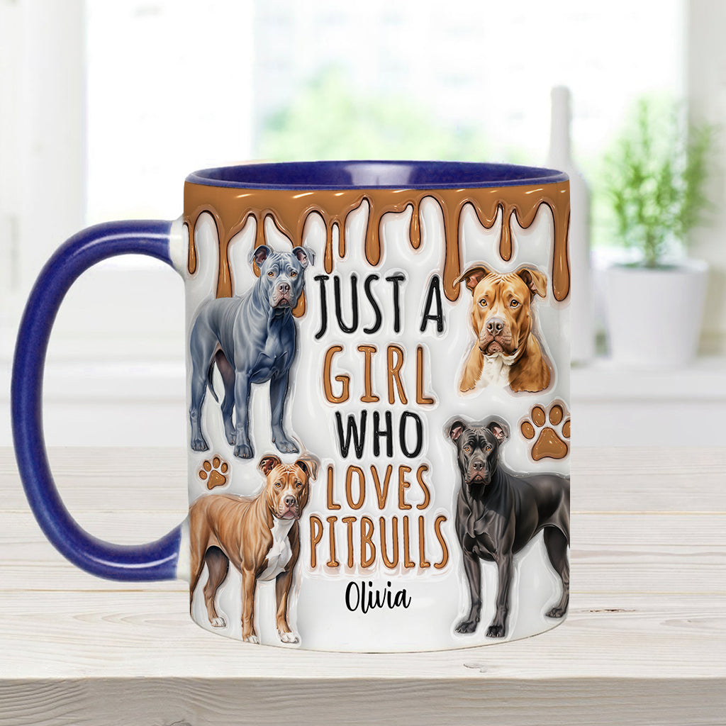 Einfach ein Mädchen, das Pitbulls liebt – personalisierte Tasse mit Pitbull-Motiv