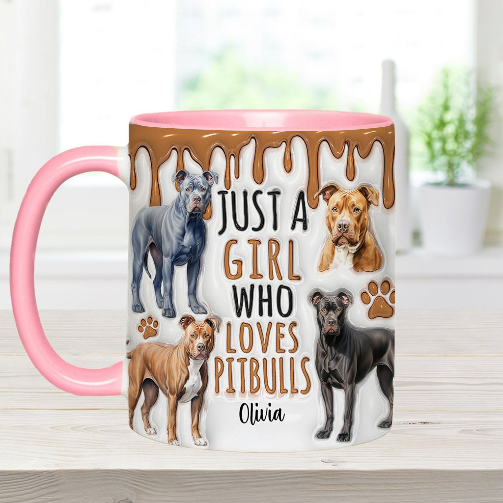Einfach ein Mädchen, das Pitbulls liebt – personalisierte Tasse mit Pitbull-Motiv
