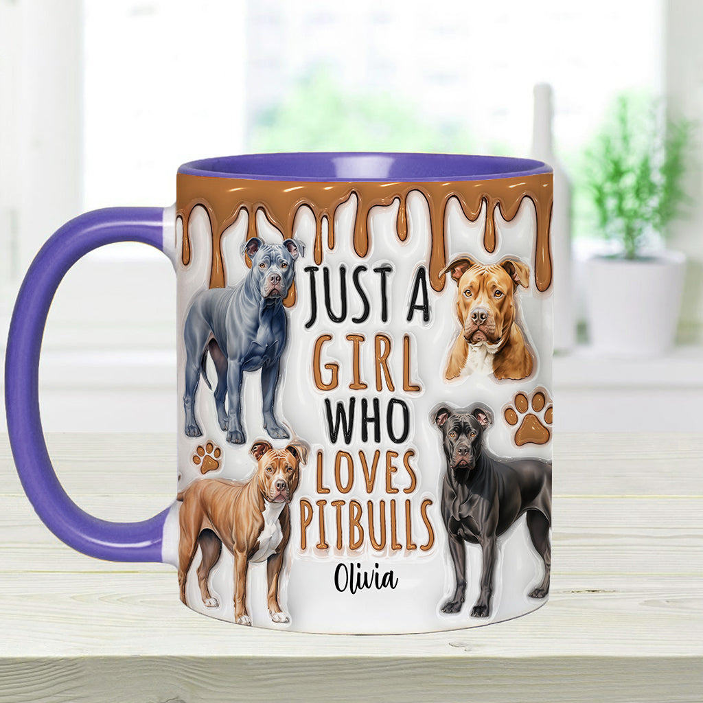 Einfach ein Mädchen, das Pitbulls liebt – personalisierte Tasse mit Pitbull-Motiv