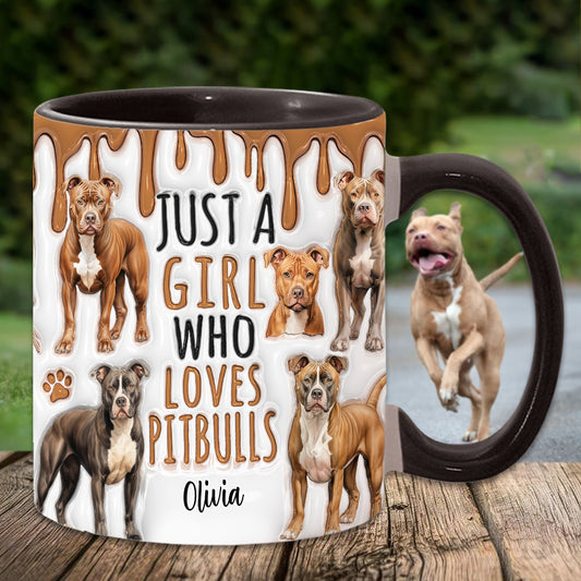 Einfach ein Mädchen, das Pitbulls liebt – personalisierte Tasse mit Pitbull-Motiv