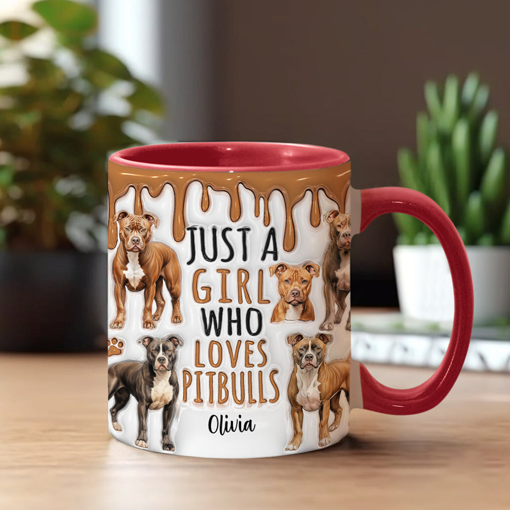 Einfach ein Mädchen, das Pitbulls liebt – personalisierte Tasse mit Pitbull-Motiv