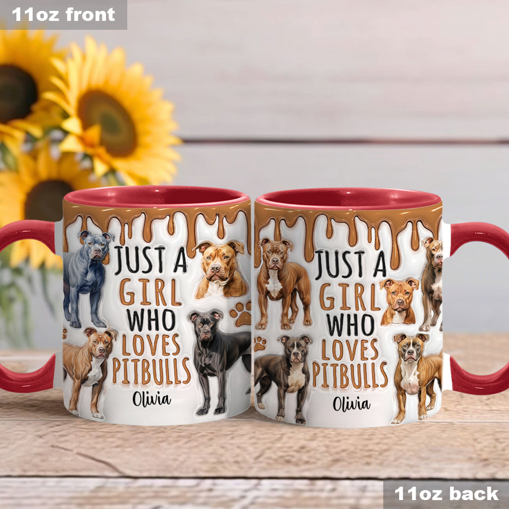 Einfach ein Mädchen, das Pitbulls liebt – personalisierte Tasse mit Pitbull-Motiv