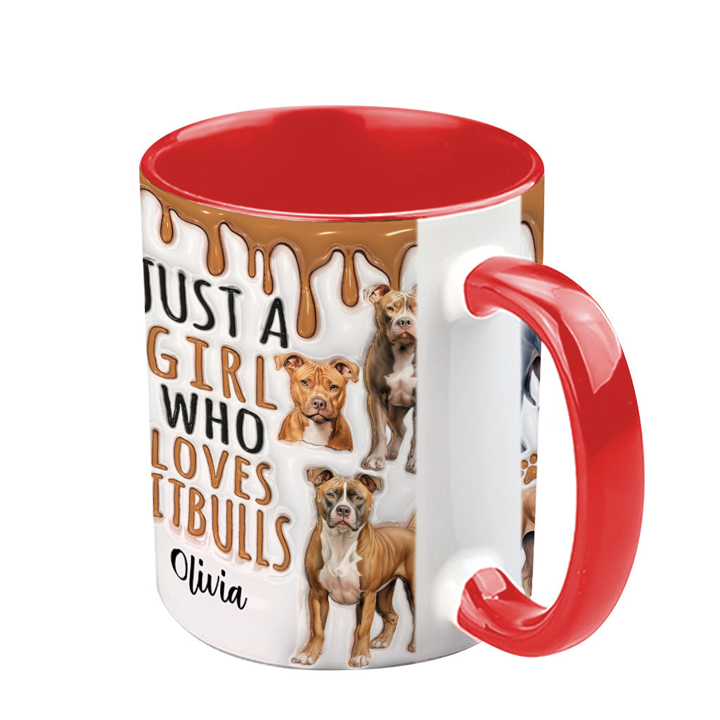 Einfach ein Mädchen, das Pitbulls liebt – personalisierte Tasse mit Pitbull-Motiv