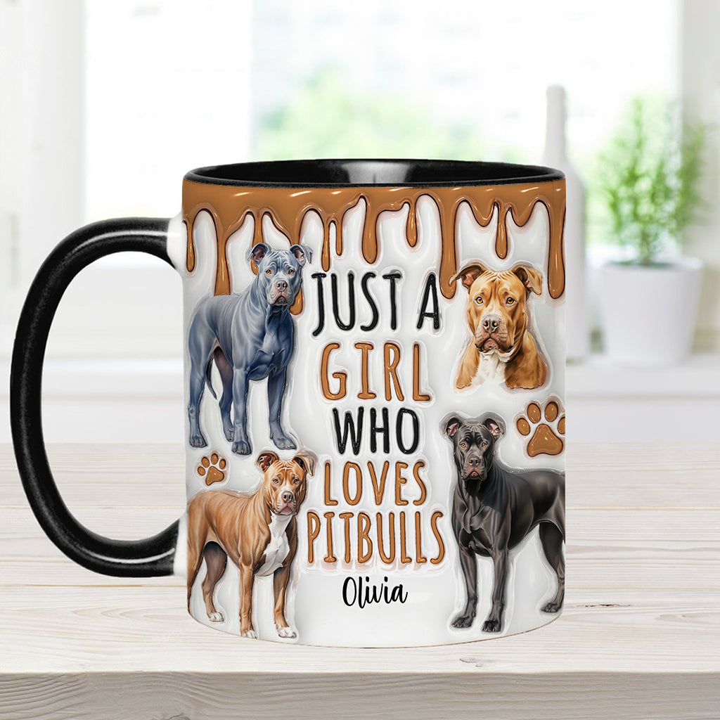 Einfach ein Mädchen, das Pitbulls liebt – personalisierte Tasse mit Pitbull-Motiv