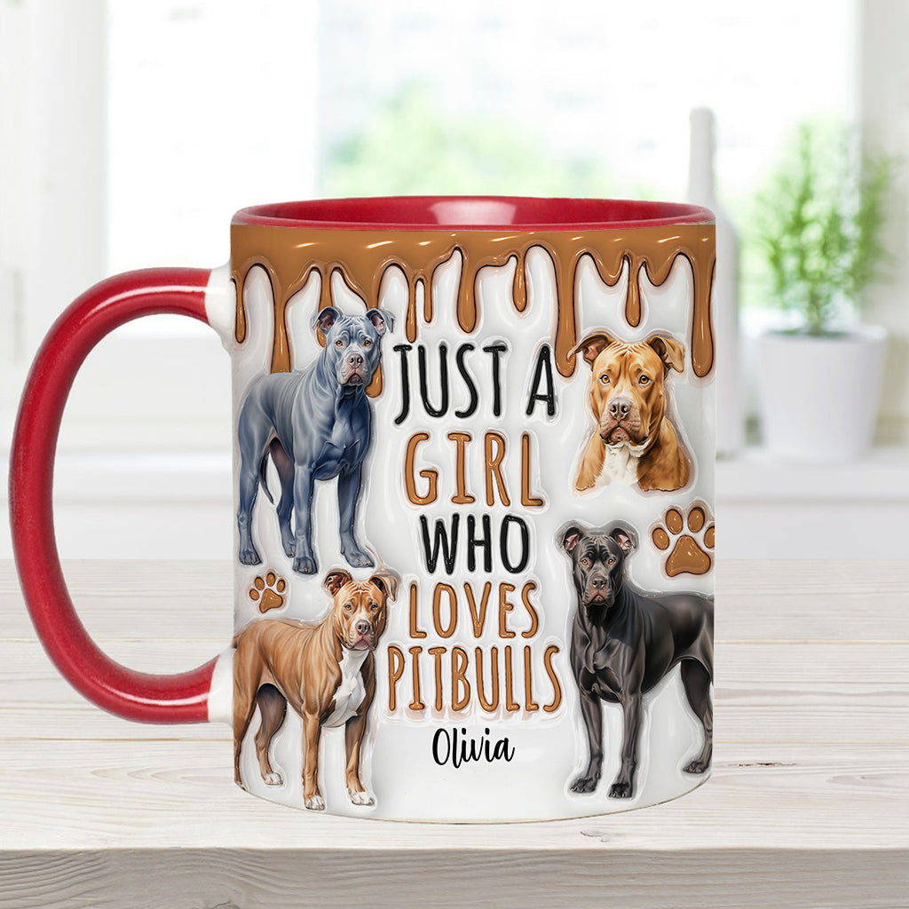 Einfach ein Mädchen, das Pitbulls liebt – personalisierte Tasse mit Pitbull-Motiv