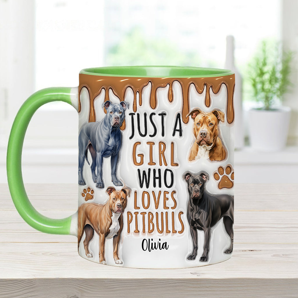 Einfach ein Mädchen, das Pitbulls liebt – personalisierte Tasse mit Pitbull-Motiv