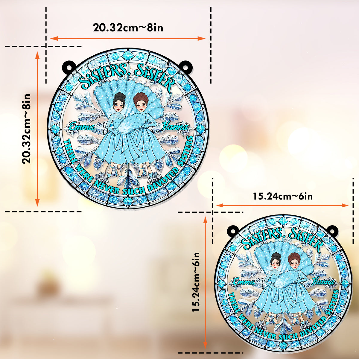 So hingebungsvolle Schwestern gab es nie – personalisierter Sonnenfänger fürs Fenster mit Schwestermotiv 