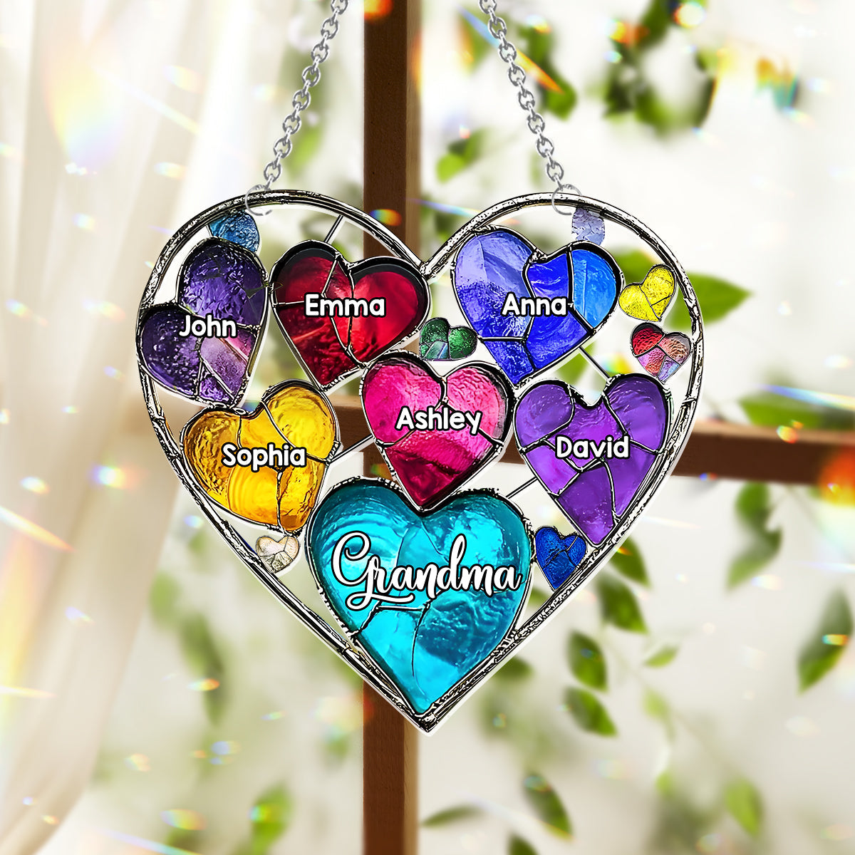 Grandma's Mom's Sweethearts - Personalized Grandma Window Hanging Suncatcher Ornament