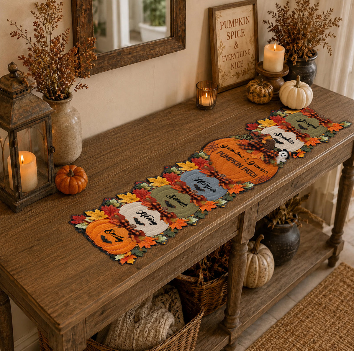 Grandma Grandpa's Pumpkin Patch - Personalized Grandma Custom Shape Table Runner