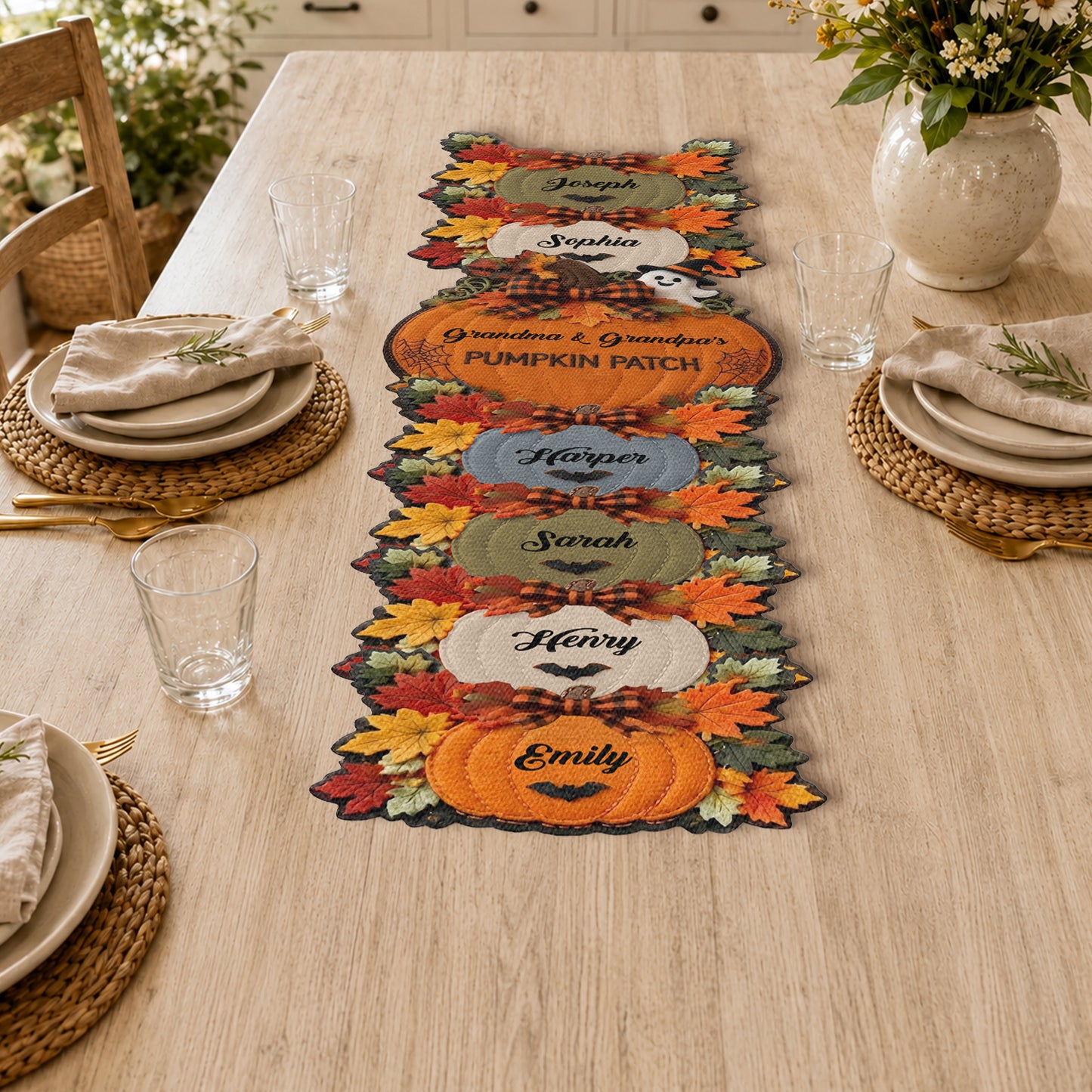 Grandma Grandpa's Pumpkin Patch - Personalized Grandma Custom Shape Table Runner