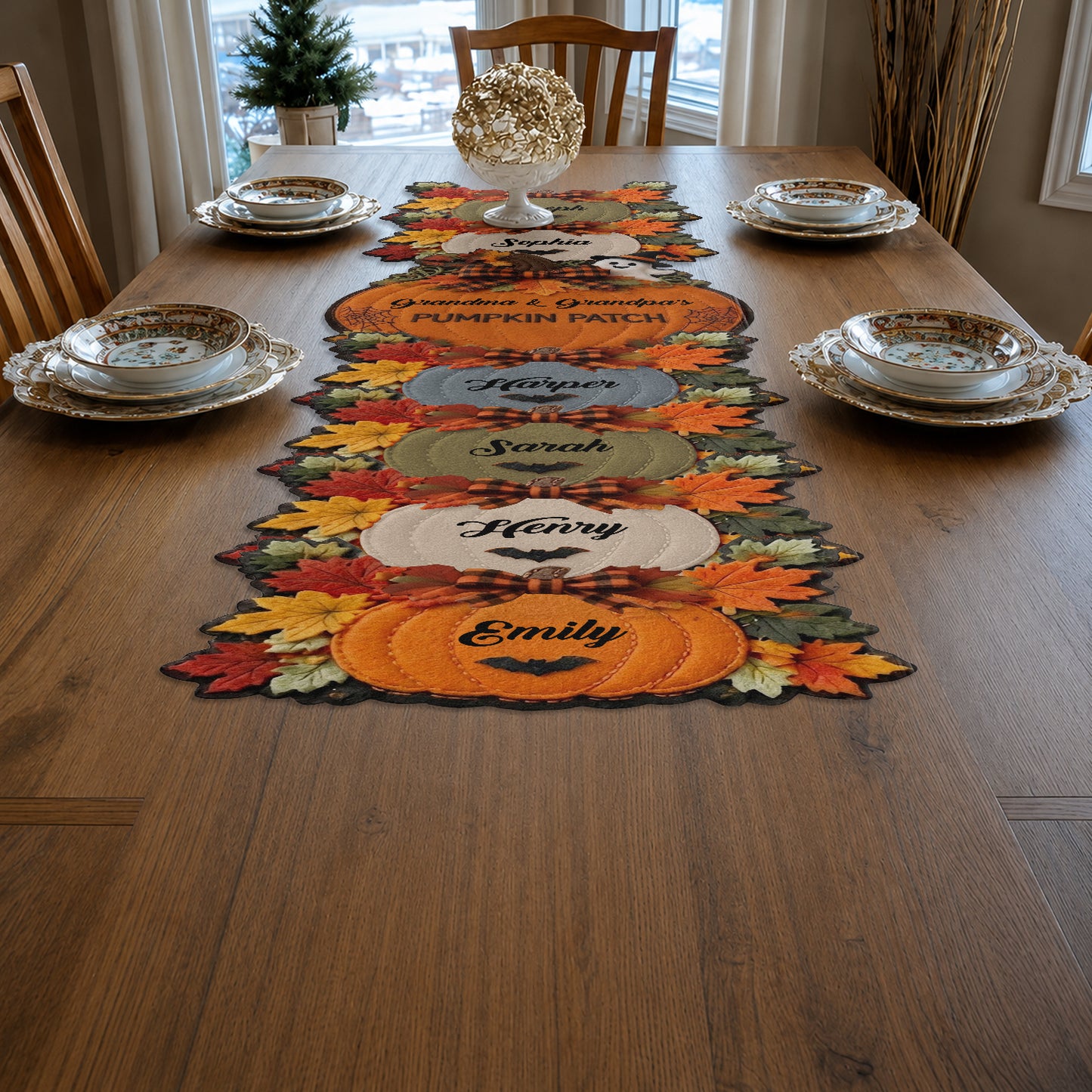 Grandma Grandpa's Pumpkin Patch - Personalized Grandma Custom Shape Table Runner