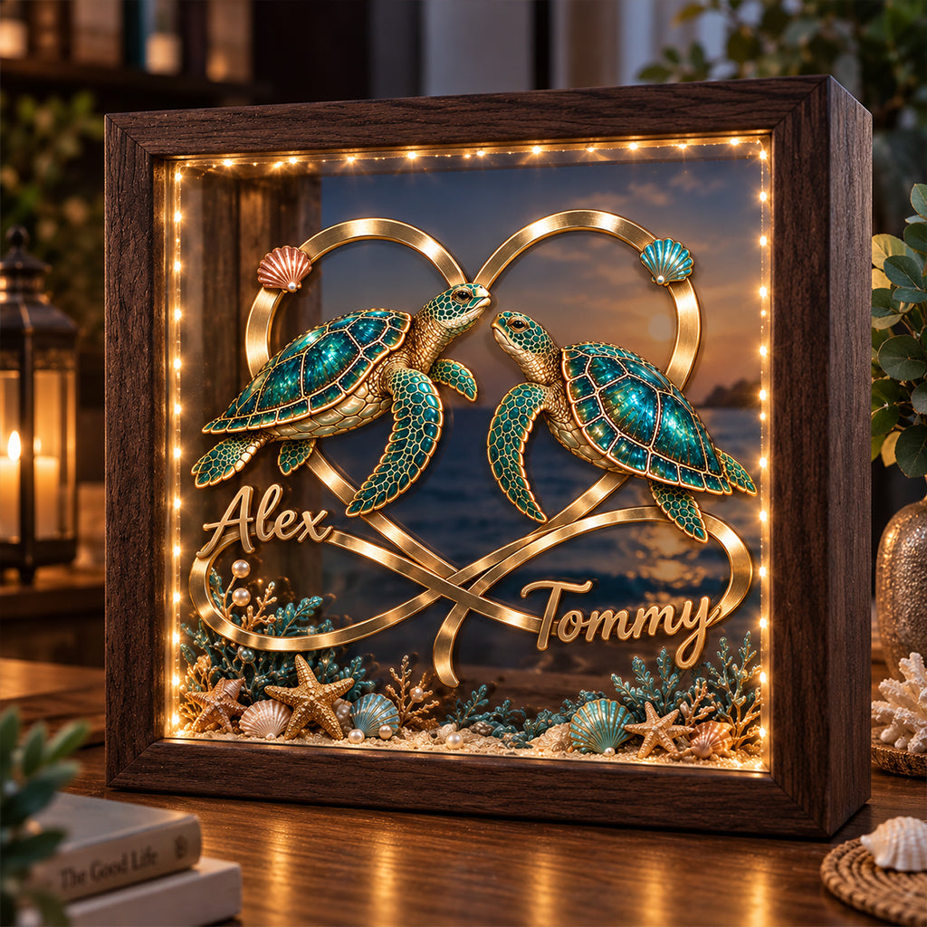 Love You Infinite - Personalized Turtle Wooden Frame LED Light