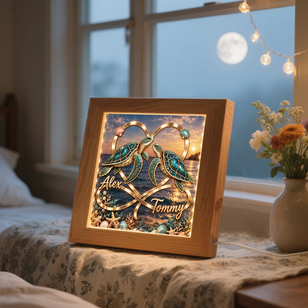 Love You Infinite - Personalized Turtle Wooden Frame LED Light
