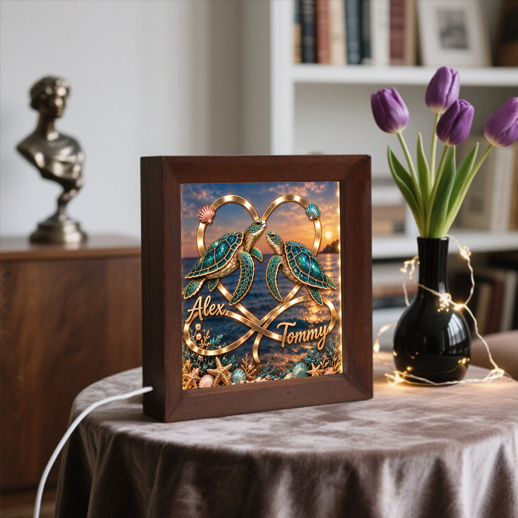 Love You Infinite - Personalized Turtle Wooden Frame LED Light