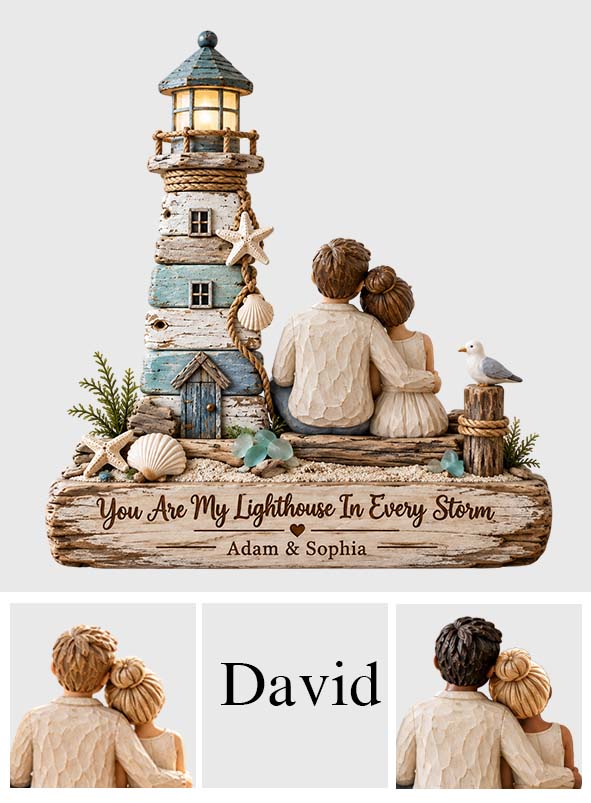 Your Are My Lighthouse In Every Storm - Personalized Couple Custom Shaped Wood Plaque