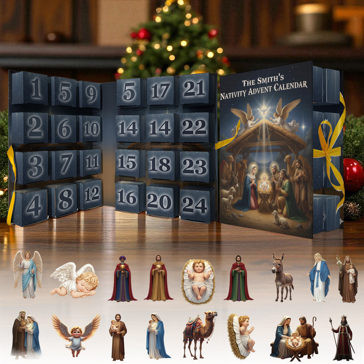 Weihnachts-Adventskalender – Personalisierter christlicher Falt-Adventskalender mit Ornamenten
