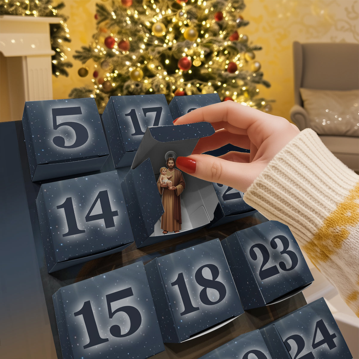 Weihnachts-Adventskalender – Personalisierter christlicher Falt-Adventskalender mit Ornamenten