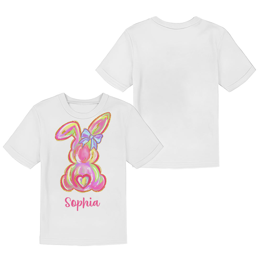 Bunte Osterhasen mit Pinselstrichmotiven – personalisiertes Kinder-T-Shirt & Shorts