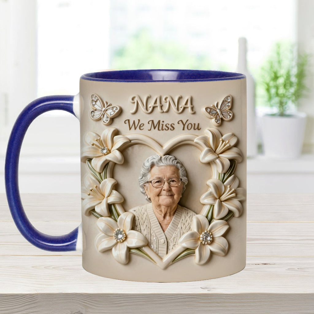 Personalisierte Tasse mit Foto, Geburtsblume, Blumenmotiv, Geschenk für sie/Mutter/Oma... - Personalisierte Tasse mit Oma-Akzent