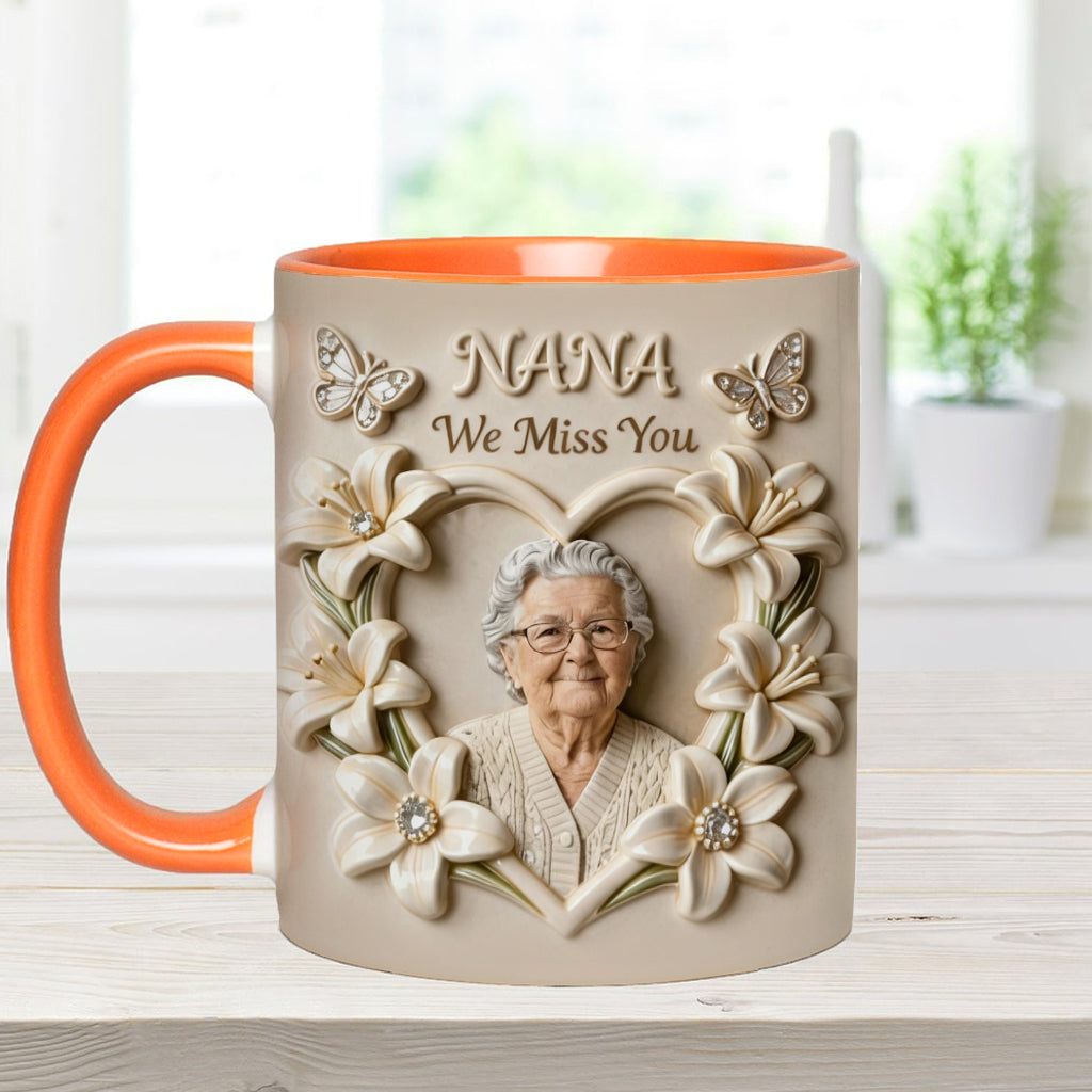 Personalisierte Tasse mit Foto, Geburtsblume, Blumenmotiv, Geschenk für sie/Mutter/Oma... - Personalisierte Tasse mit Oma-Akzent