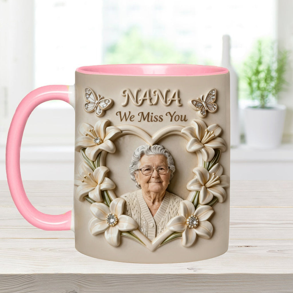 Personalisierte Tasse mit Foto, Geburtsblume, Blumenmotiv, Geschenk für sie/Mutter/Oma... - Personalisierte Tasse mit Oma-Akzent