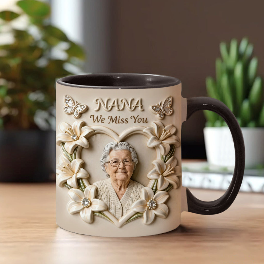 Personalisierte Tasse mit Foto, Geburtsblume, Blumenmotiv, Geschenk für sie/Mutter/Oma... - Personalisierte Tasse mit Oma-Akzent