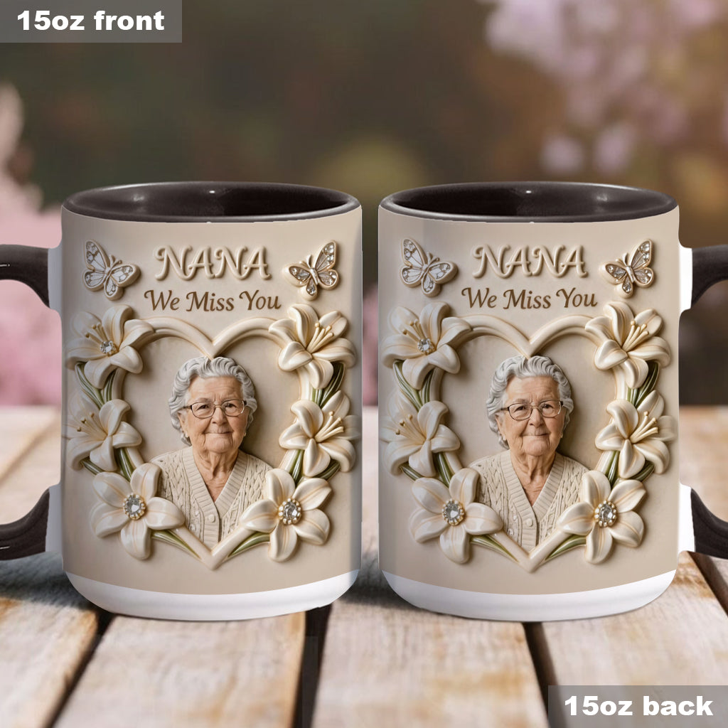 Personalisierte Tasse mit Foto, Geburtsblume, Blumenmotiv, Geschenk für sie/Mutter/Oma... - Personalisierte Tasse mit Oma-Akzent