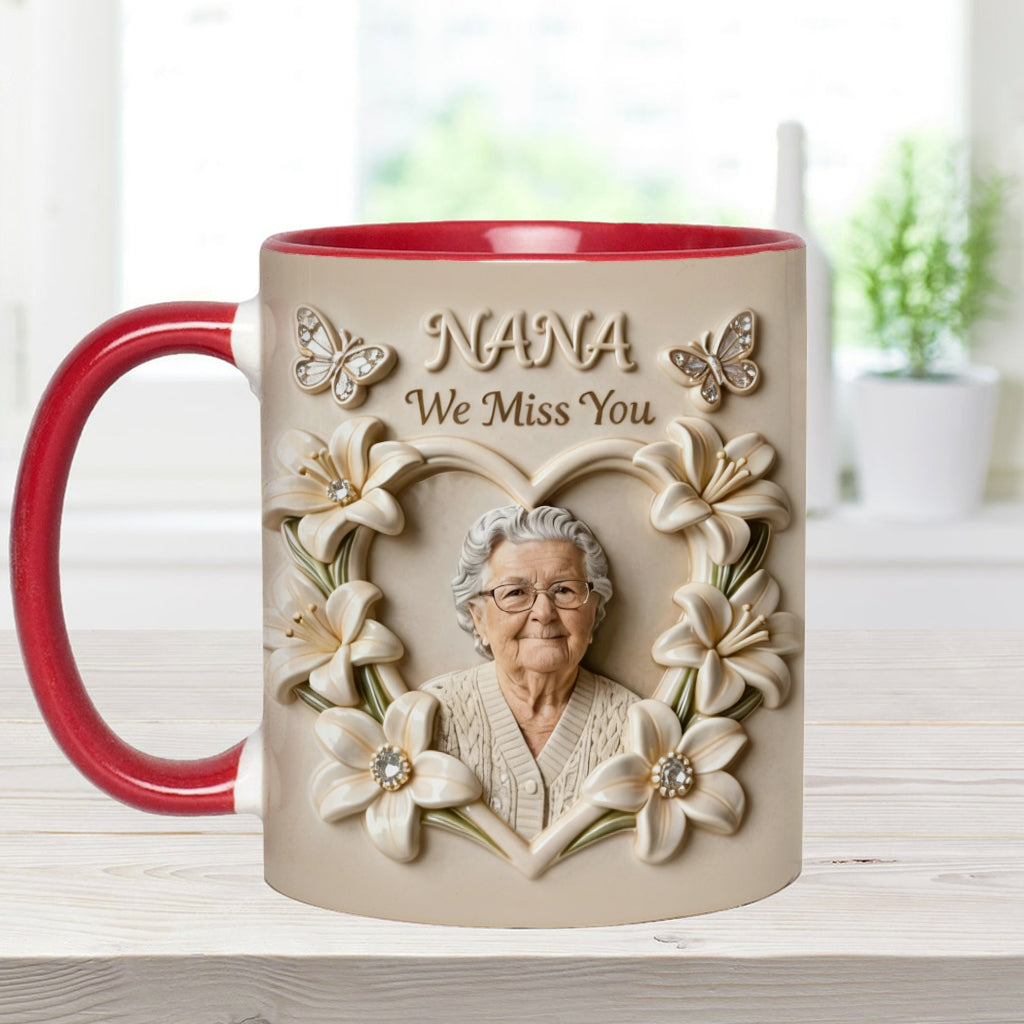 Personalisierte Tasse mit Foto, Geburtsblume, Blumenmotiv, Geschenk für sie/Mutter/Oma... - Personalisierte Tasse mit Oma-Akzent