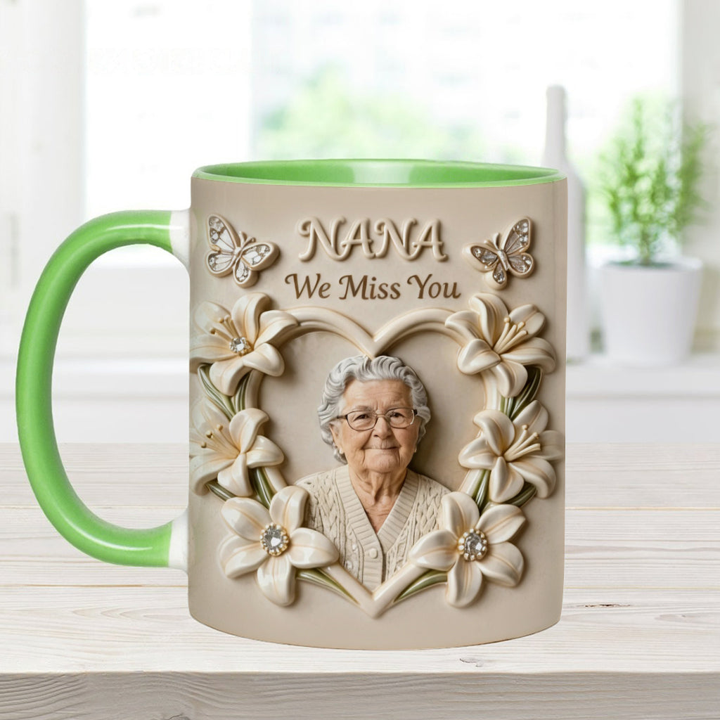 Personalisierte Tasse mit Foto, Geburtsblume, Blumenmotiv, Geschenk für sie/Mutter/Oma... - Personalisierte Tasse mit Oma-Akzent