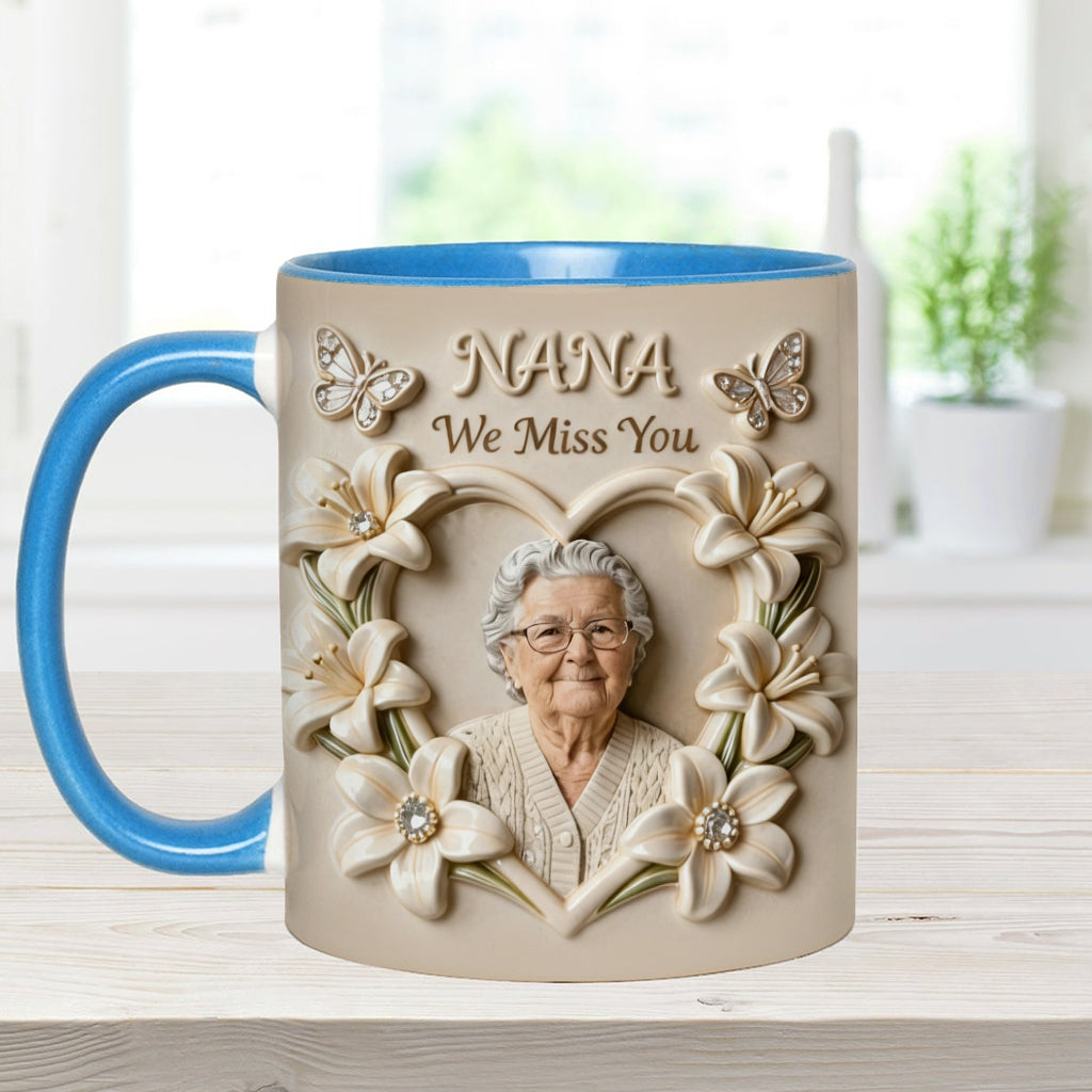Personalisierte Tasse mit Foto, Geburtsblume, Blumenmotiv, Geschenk für sie/Mutter/Oma... - Personalisierte Tasse mit Oma-Akzent