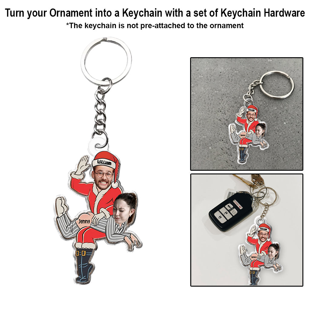 Frecher Weihnachtsmann & Partner – Personalisierter, individuell geformter Paar-Weihnachtsbaumschmuck