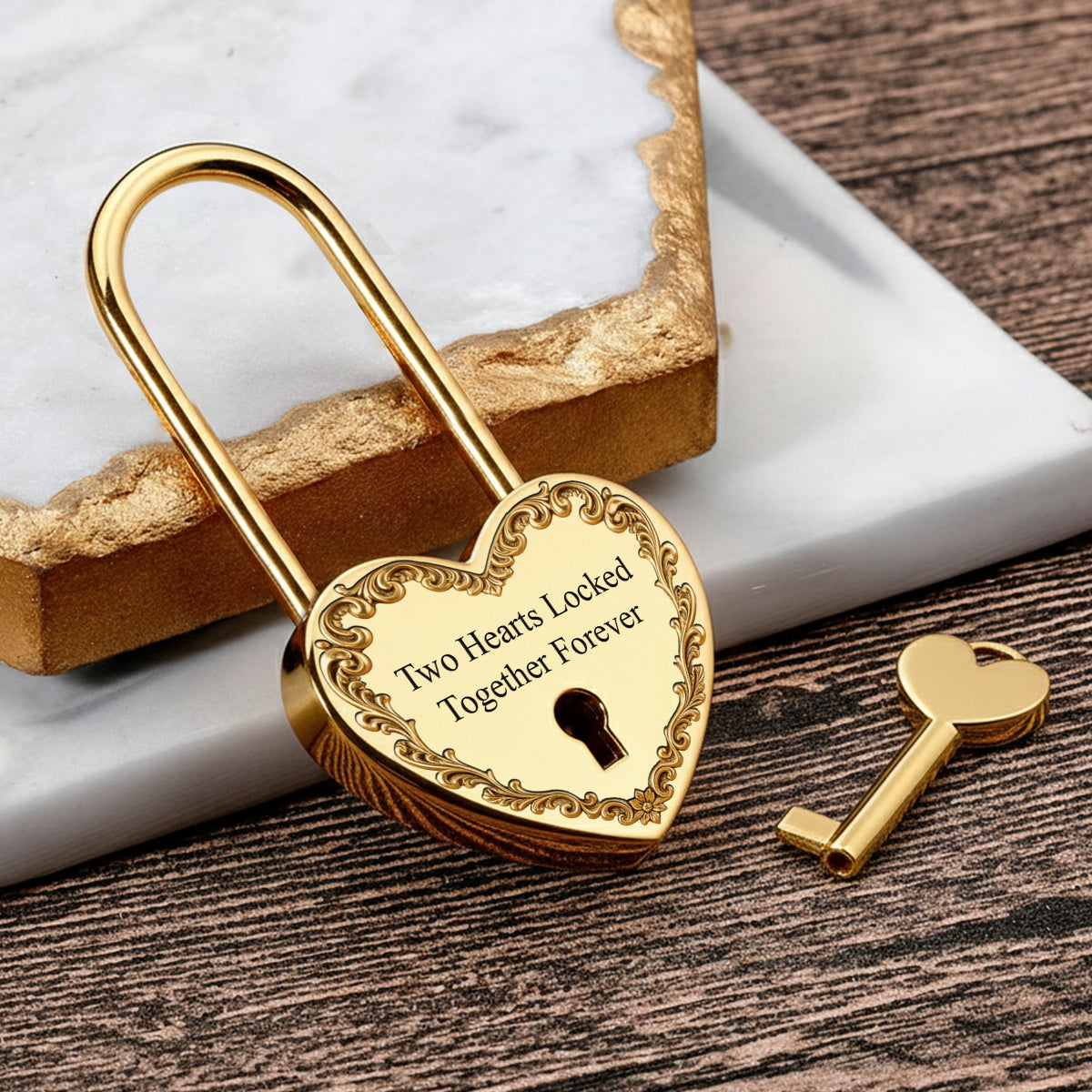 Two Hearts Locked Together Forever - Personalized Couple Heart Padlock