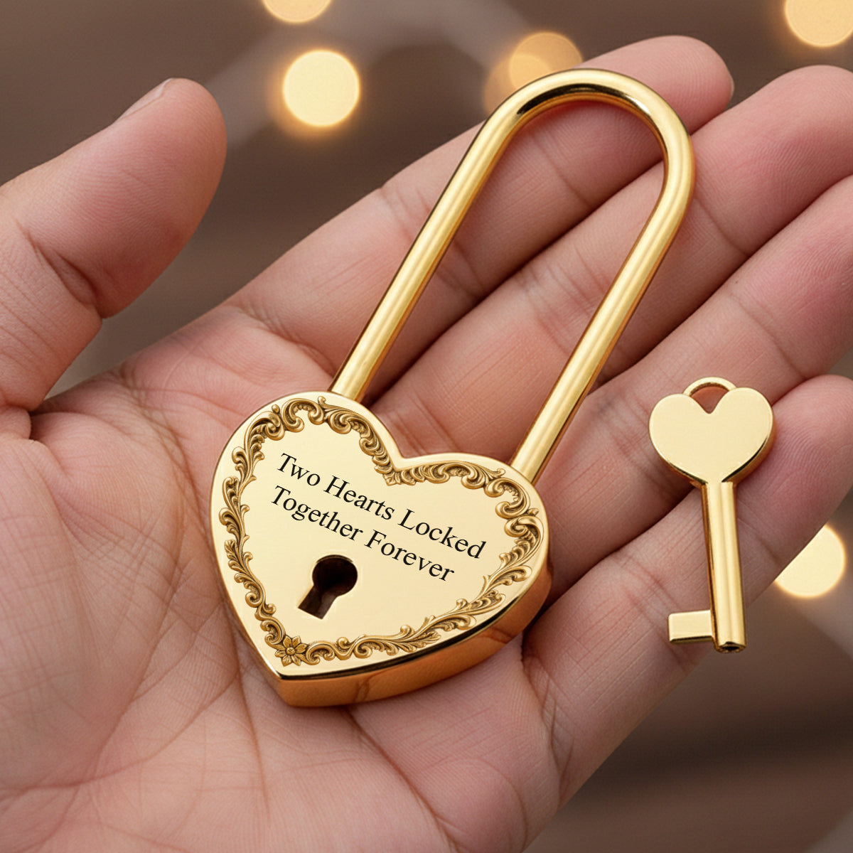 Two Hearts Locked Together Forever - Personalized Couple Heart Padlock