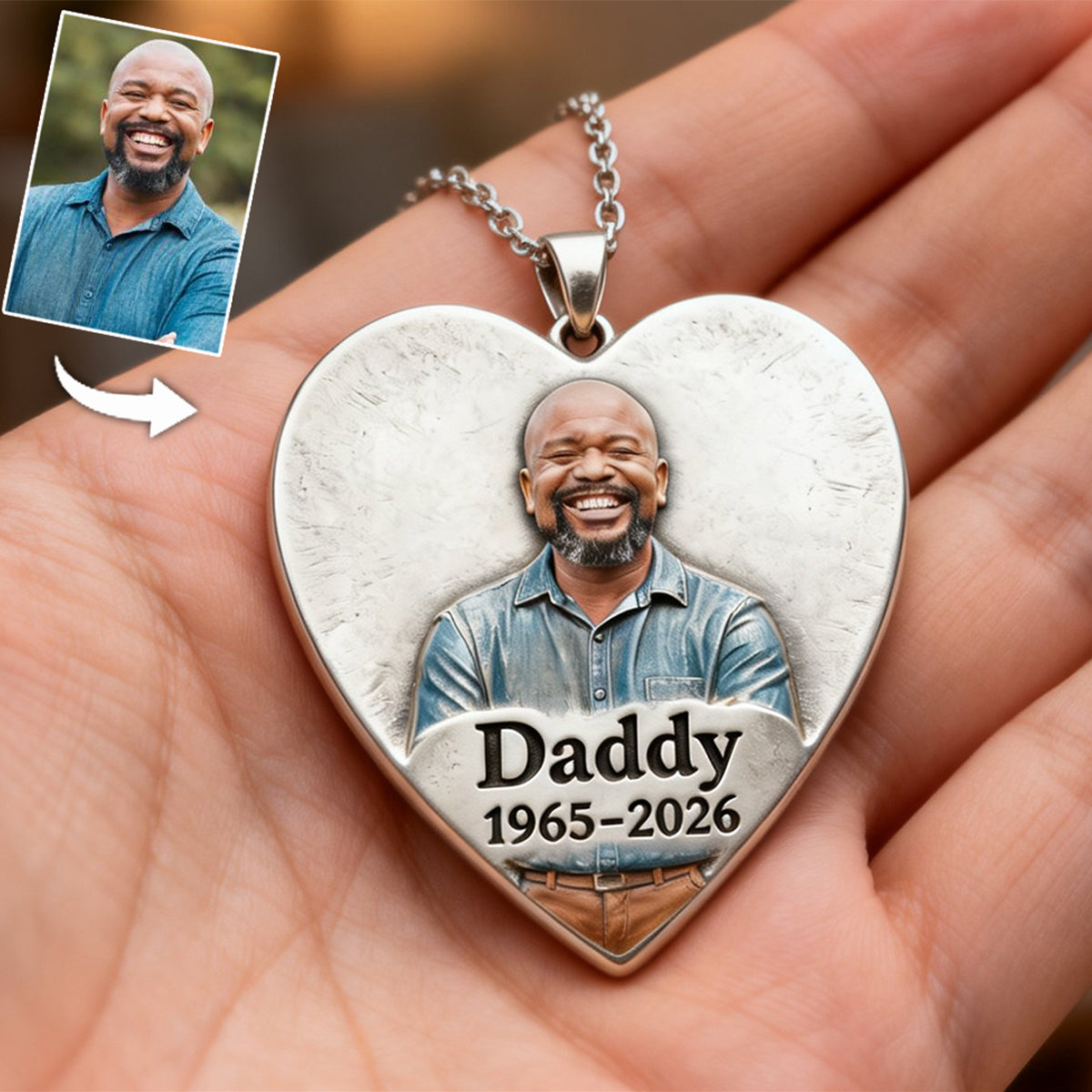 Always In My Heart - Personalized Memorial Shaped Metal Pendant Necklace