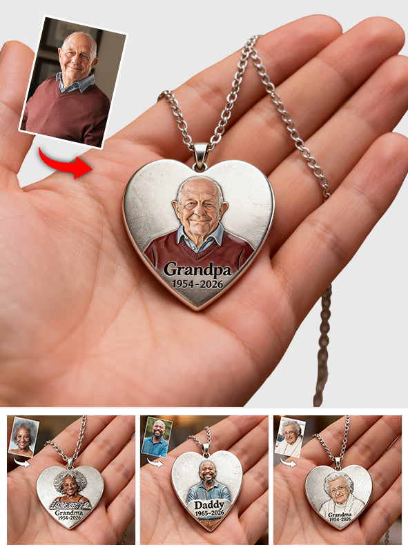 Always In My Heart - Personalized Memorial Shaped Metal Pendant Necklace