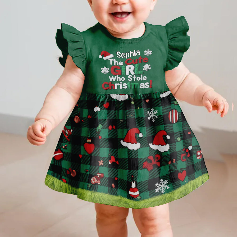 Girls' Cute Christmas Party Dress Up - Personalized Kid Kid Ruffle Sleeve Dress