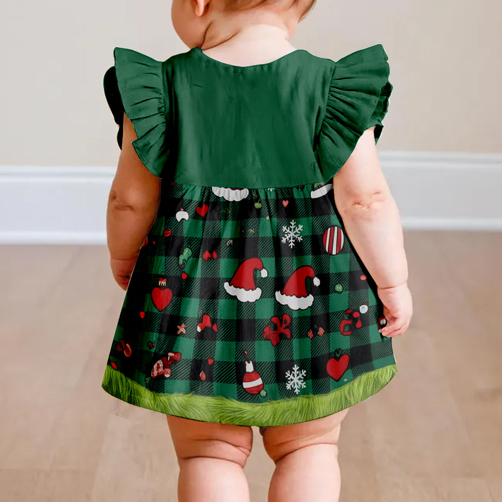 Girls' Cute Christmas Party Dress Up - Personalized Kid Kid Ruffle Sleeve Dress