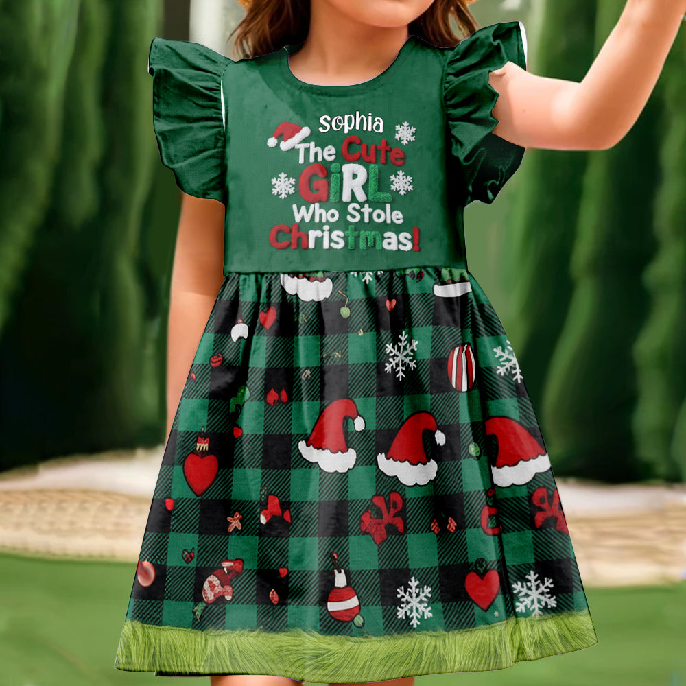 Girls' Cute Christmas Party Dress Up - Personalized Kid Kid Ruffle Sleeve Dress