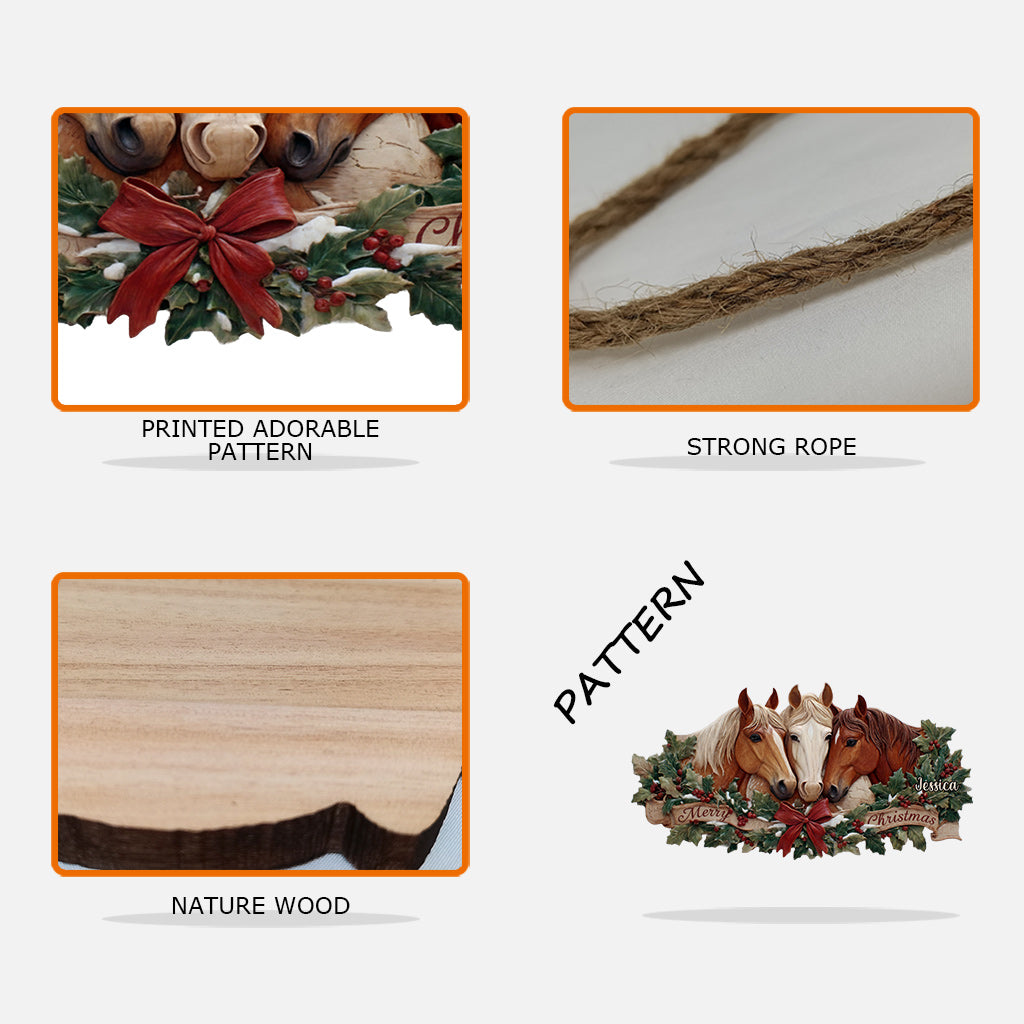 Weihnachtspferde – Personalisiertes, individuell geformtes Holzschild in Pferdeform