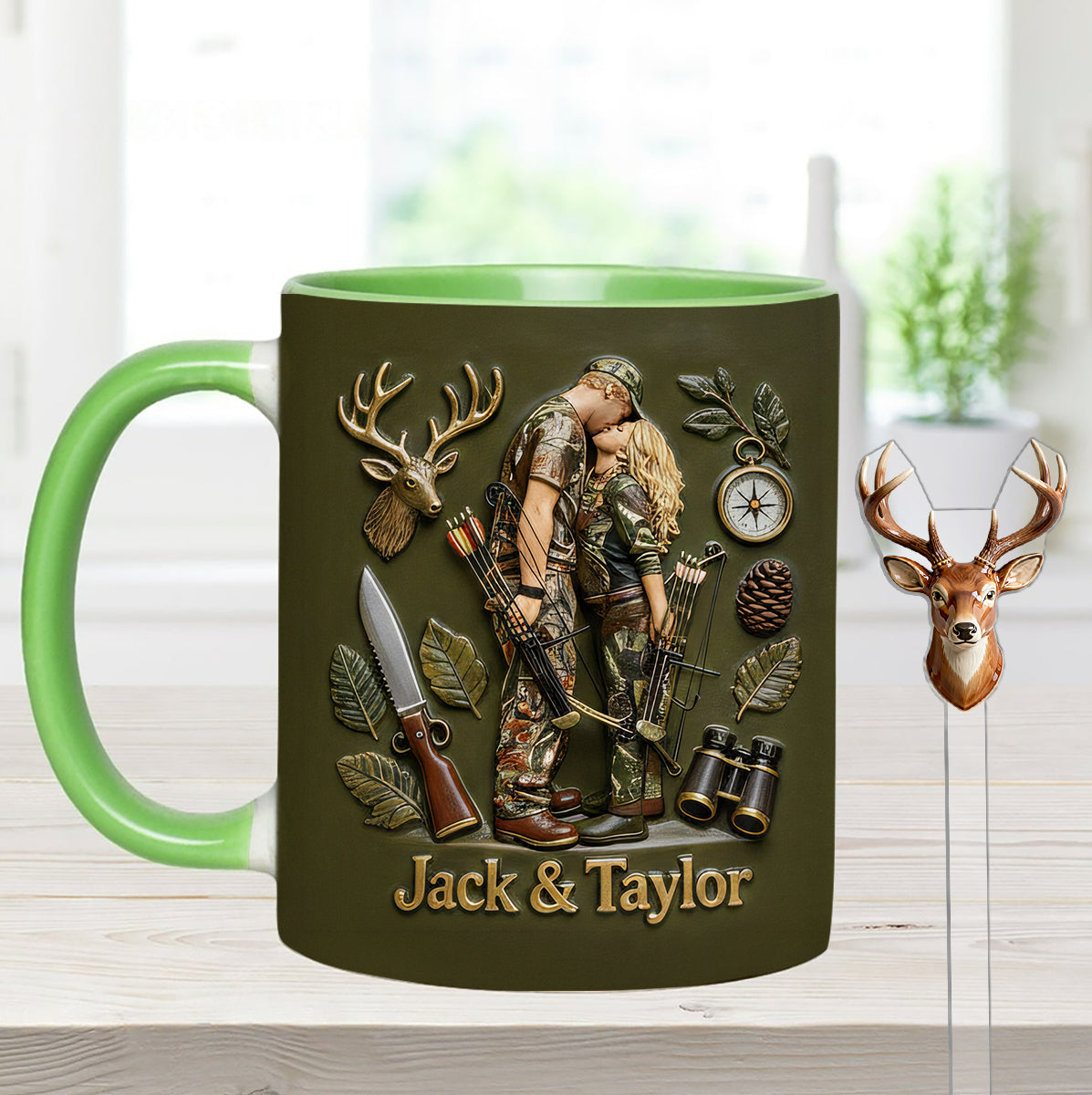 Individuell gestaltbar mit Foto – Personalisierter Jagd-Set-Becher mit Acryl-Rührstäbchen