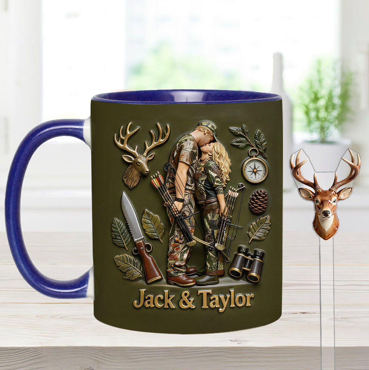 Individuell gestaltbar mit Foto – Personalisierter Jagd-Set-Becher mit Acryl-Rührstäbchen