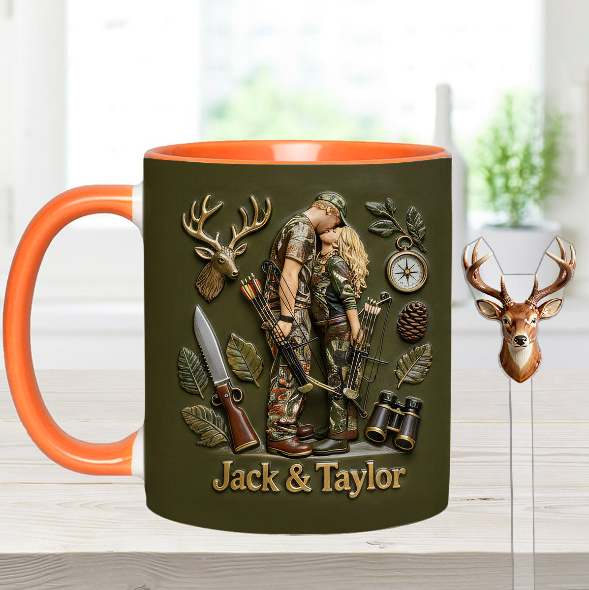 Individuell gestaltbar mit Foto – Personalisierter Jagd-Set-Becher mit Acryl-Rührstäbchen