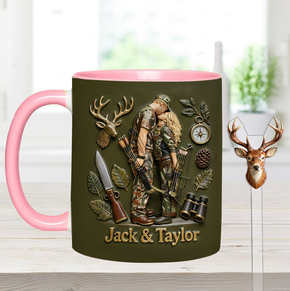 Individuell gestaltbar mit Foto – Personalisierter Jagd-Set-Becher mit Acryl-Rührstäbchen